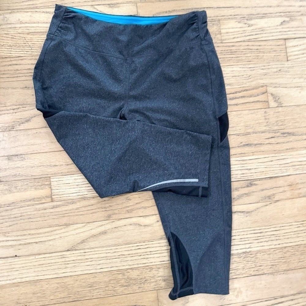 Kyodan Pants Workout Capri Grey Turquoise Large Hiking Running Activewear Gym